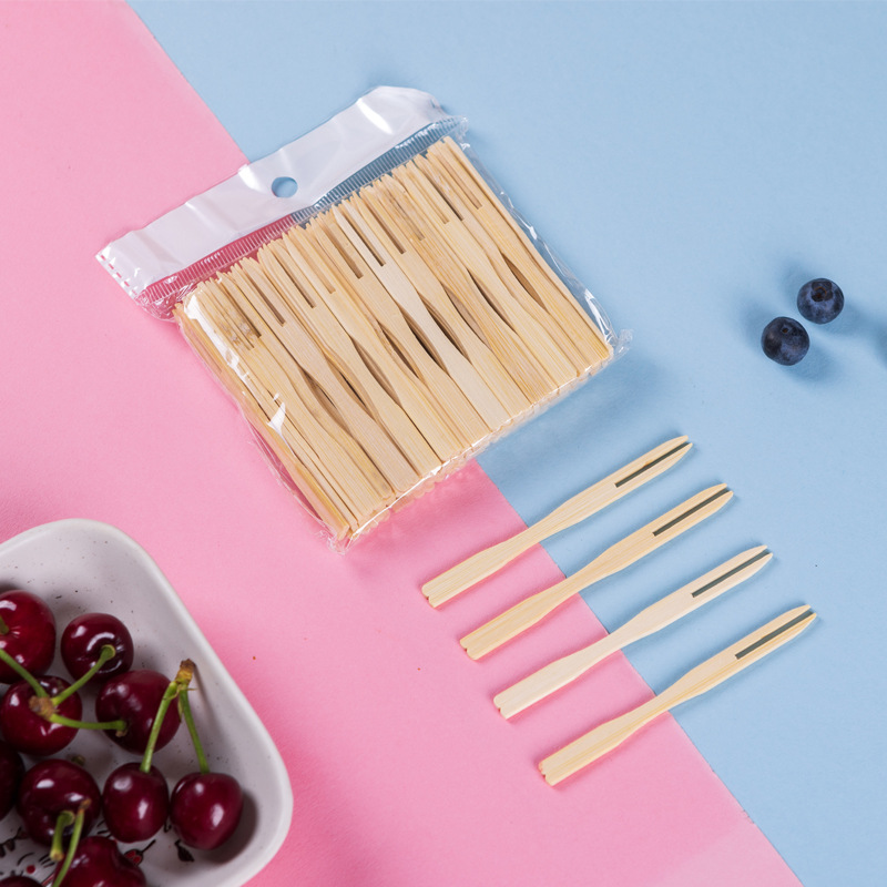 Bamboo Cutlery Set - 100/200/750szt Jednorazowy widelec do owoców Widelec